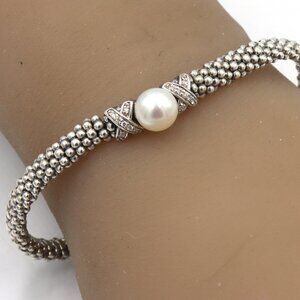 Lagos double diamond X and pearl bracelet
